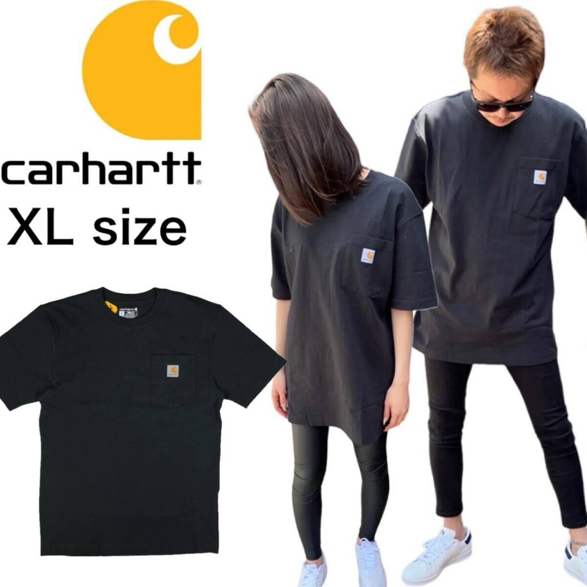 カーハート CARHARTT 半袖Tシャツ ポケットT メンズ レディース K87 ブラック XLサイズ 作業着 大きめ LOOSE FIT HEAVYWEIGHT S/S TEE 新品拍卖