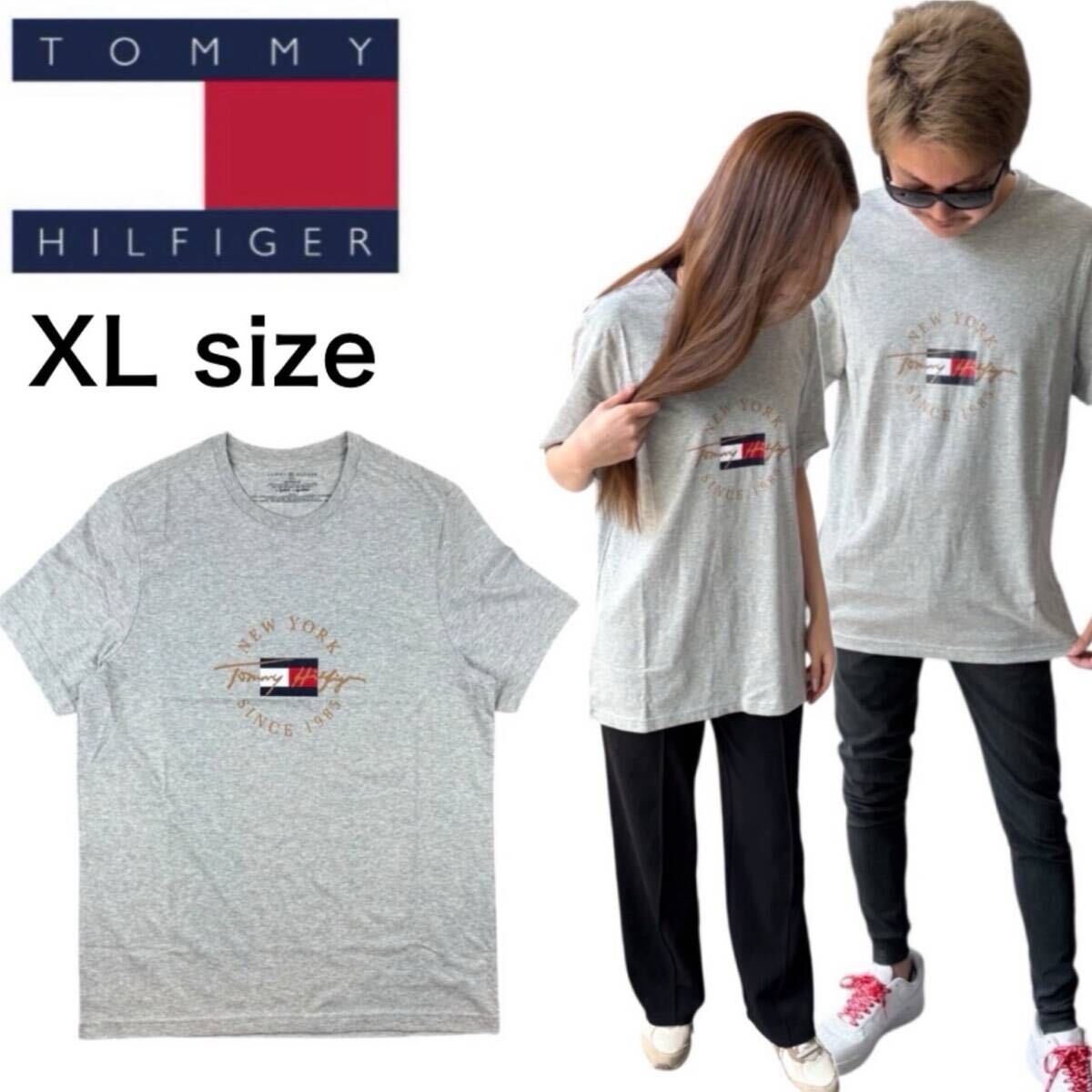 トミーヒルフィガー 半袖 Tシャツ 09T4510 グレー XLサイズ クルーネック メンズ レディース トップス TOMMY HILFIGER S/S CREW NECK 新品拍卖