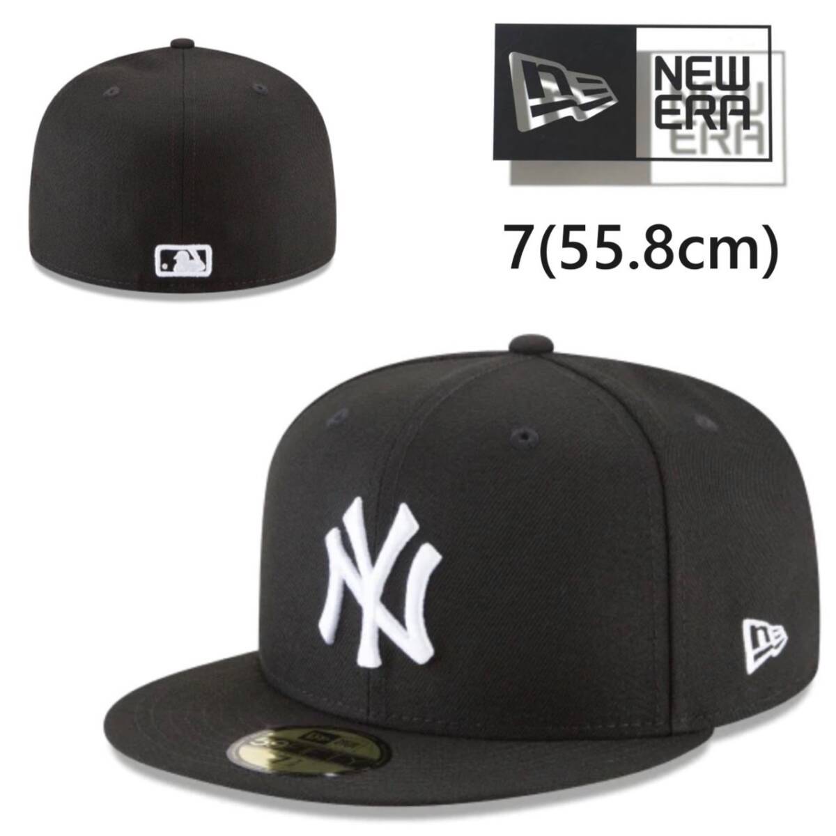 ニューエラ キャップ 帽子 59FIFTY ヤンキース ブラック×ホワイト 55.8cm フラットバイザー MLBキャップ NEWERA 59FIFTY CAP 新品拍卖