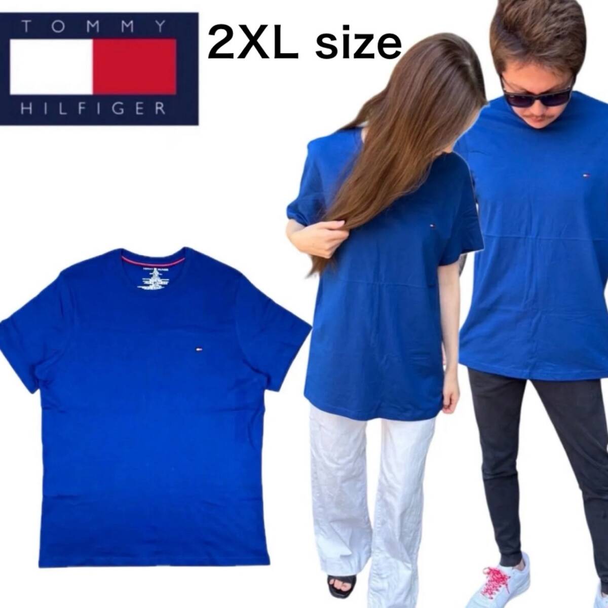トミーヒルフィガー 半袖 Tシャツ 09T3139 ブルー 2XLサイズ クルーネック フラッグロゴ TOMMY HILFIGER CORE FLAG TEE 新品拍卖