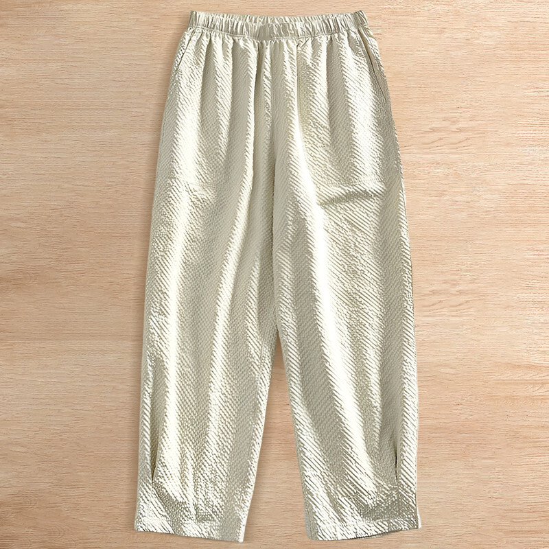 T4903-XL ベージュ 新品 シアサッカー クール サマー パンツ イージーパンツ サルエル 薄 アンクルパンツ メンズ 春夏 盛夏 バギーパンツ拍卖