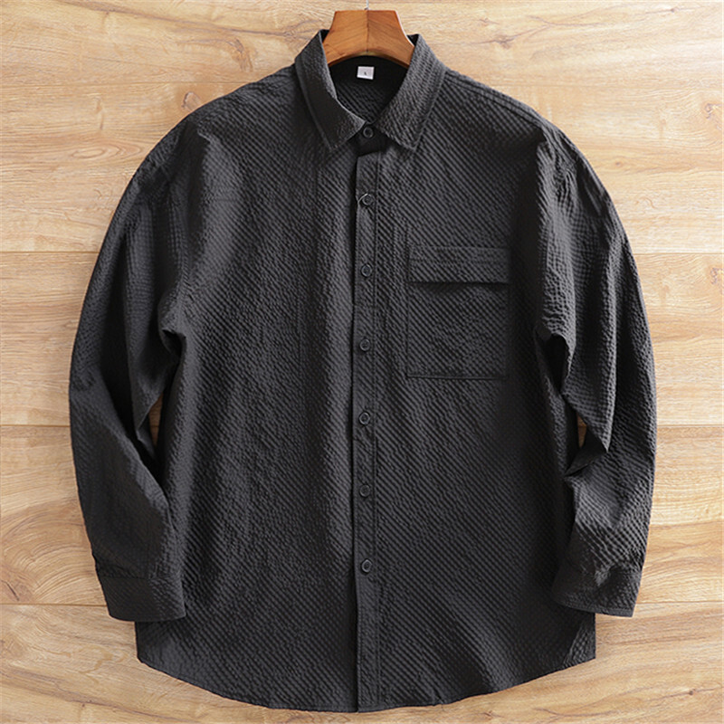 A5702-2XL 黒 新品 シアサッカー 長袖シャツ DCKMANY メンズ 速乾 レギュラーカラー 薄手 防シワ 胸ポケット 春夏 カジュアル トップ 春秋拍卖