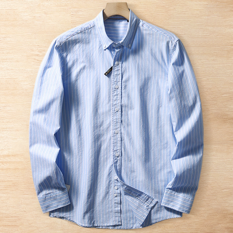 A6926-2XL 新品 DCKMANY 青 ストライプ シャツ 綿100% 長袖シャツ オックスフォード 春秋 コットン メンズ ボダンダウン ワイシャツ拍卖