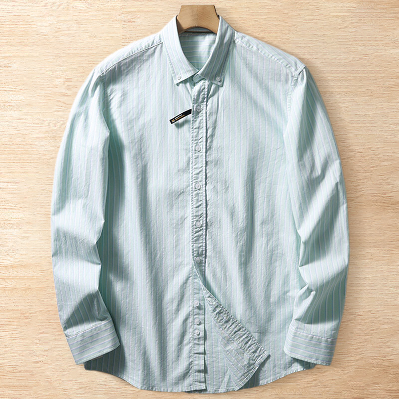 A6925-3XL 新品 DCKMANY 緑 ストライプ シャツ 綿100% 長袖シャツ オックスフォード 春秋 コットン メンズ ボダンダウン ワイシャツ拍卖