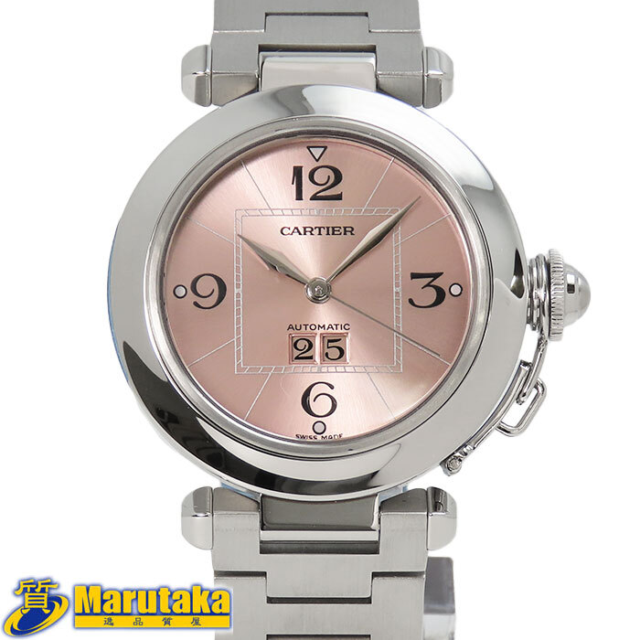 【カルティエ】パシャC ビッグデイト W31058M7 ピンク ボーイズ 35mm ウォッチ SS 自動巻 腕時計 CARTIER 定番 人気 中古 24r421拍卖