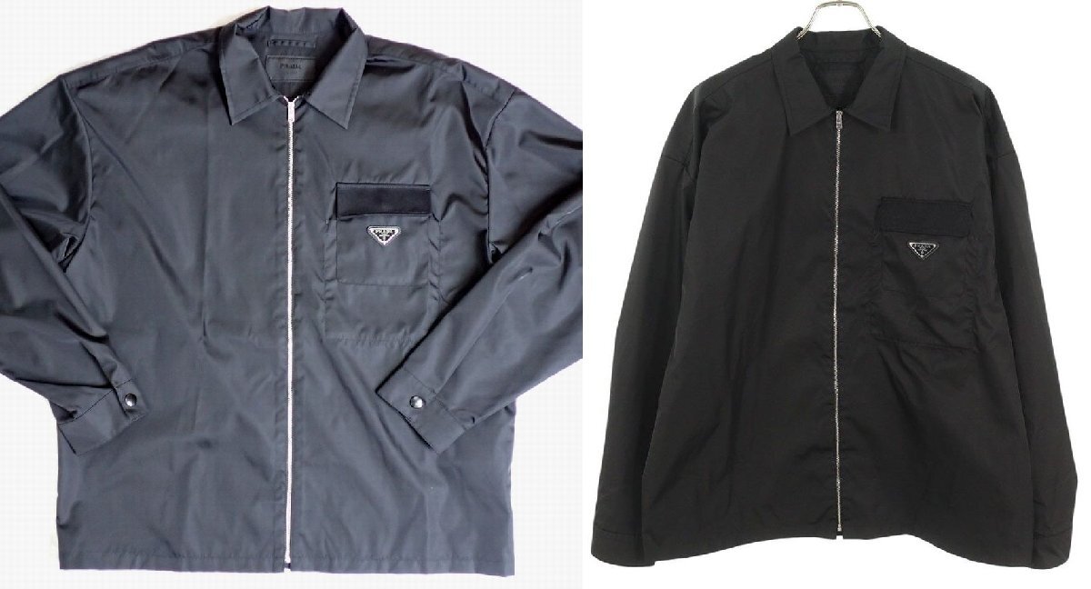 24SS 定価25万円ほど 超美品 プラダ SC810 S000 16HH メンズ Re-Nylon トライアングルロゴ ジップ ジャケット ブルゾン ブラック L拍卖