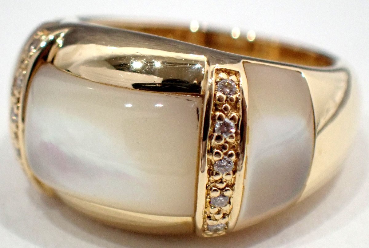 磨き済 超美品 ポンテヴェキオ K18YG 18金 シェル ダイヤ リング ダイヤモンド リボン 9号 9g 2107拍卖