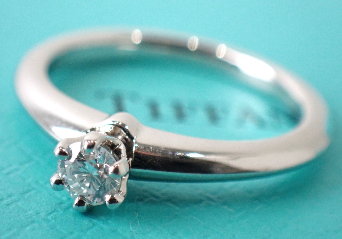 0.2ctほど 美品 ティファニー Pt950 プラチナ950 ソリテール ダイヤリング 9号 ソリティア リング 指輪 4.4g 2126拍卖