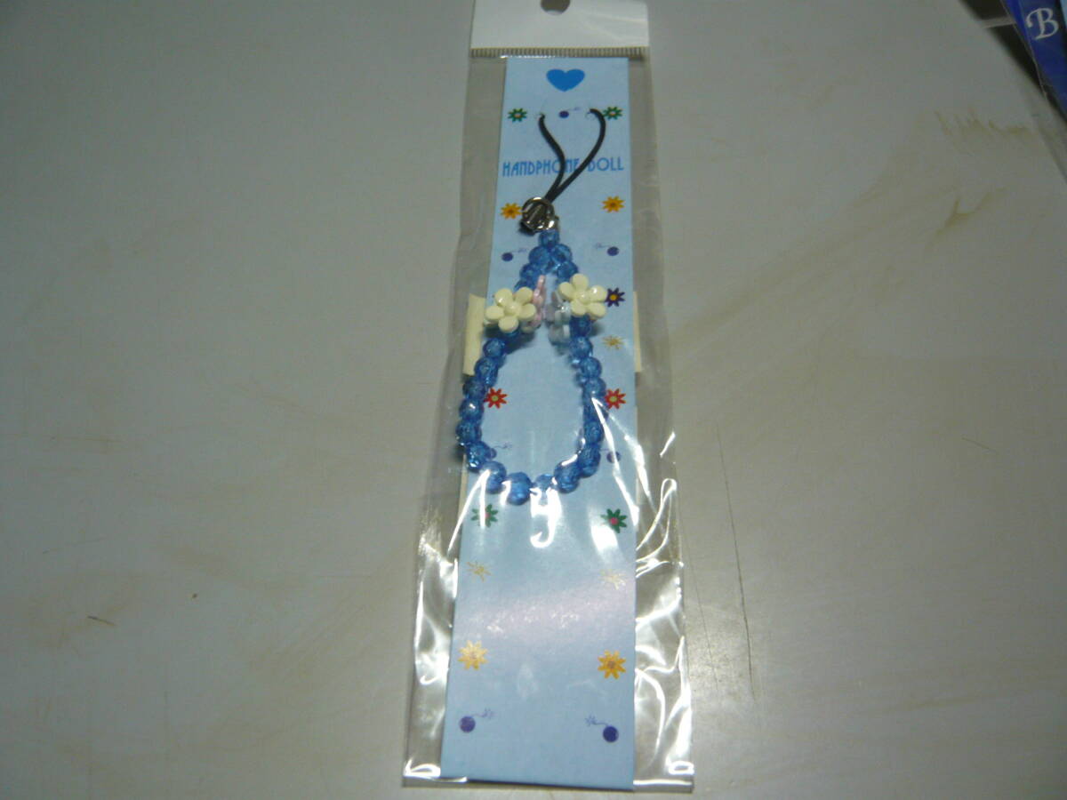 ビーズストラップ 花柄 ブルー ホワイト拍卖