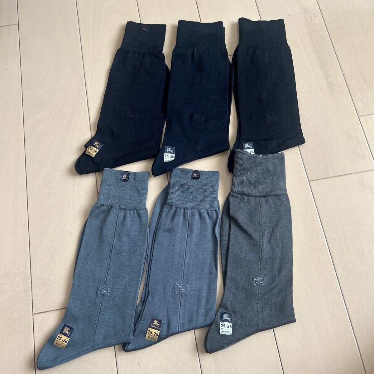 バーバリーメンズソックス 紳士靴下 ネイビー グレー ブラック 25〜26cm 綿・ナイロン拍卖