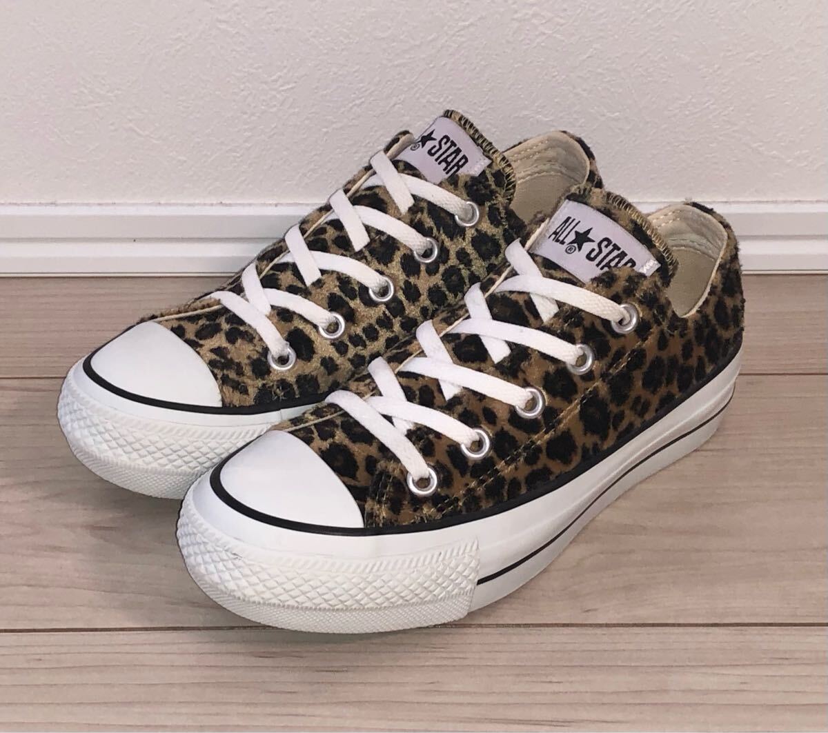 良品 CONVERSE ALL STAR PLTS LEOPARDFUR OX 5CL635 22cm コンバース オールスター レオパード ファー 豹柄 ヒョウ柄 ロー 茶 厚底 allstar拍卖
