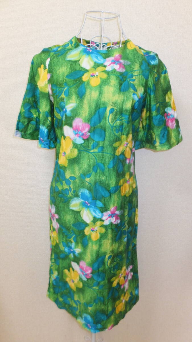 ★HAWAIIAN DRESS★HOOKANO BRAND HAWAII Muumuu MADE IN HAWAII Size S ハワイ製 ハワイアンドレス フラ HULA USED IN JAPAN 緑拍卖