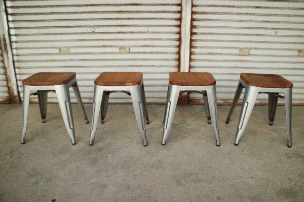 スツール / 椅子 / 4脚セット ■スタッキングチェア ■メタル ■金属製 / ヴィンテージ風 【250714-2C】(1)拍卖