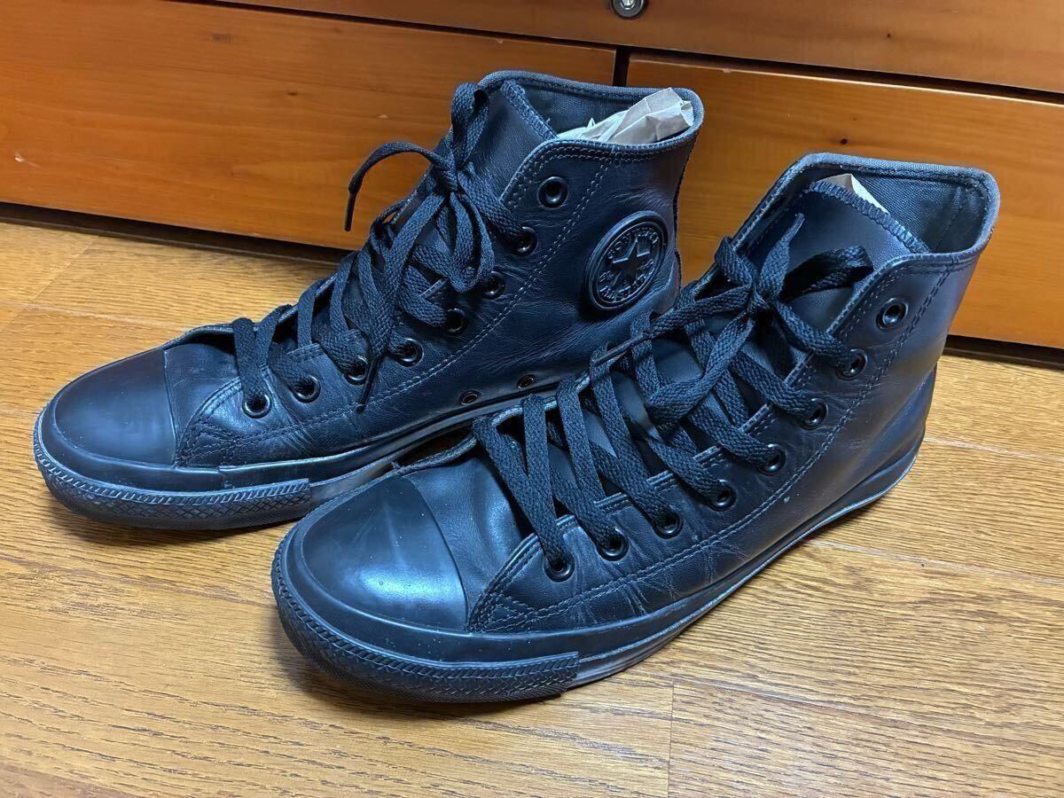 CONVERSE!黒レザーハイカット・サイズ9 27.5cmぐらい オールレザー拍卖