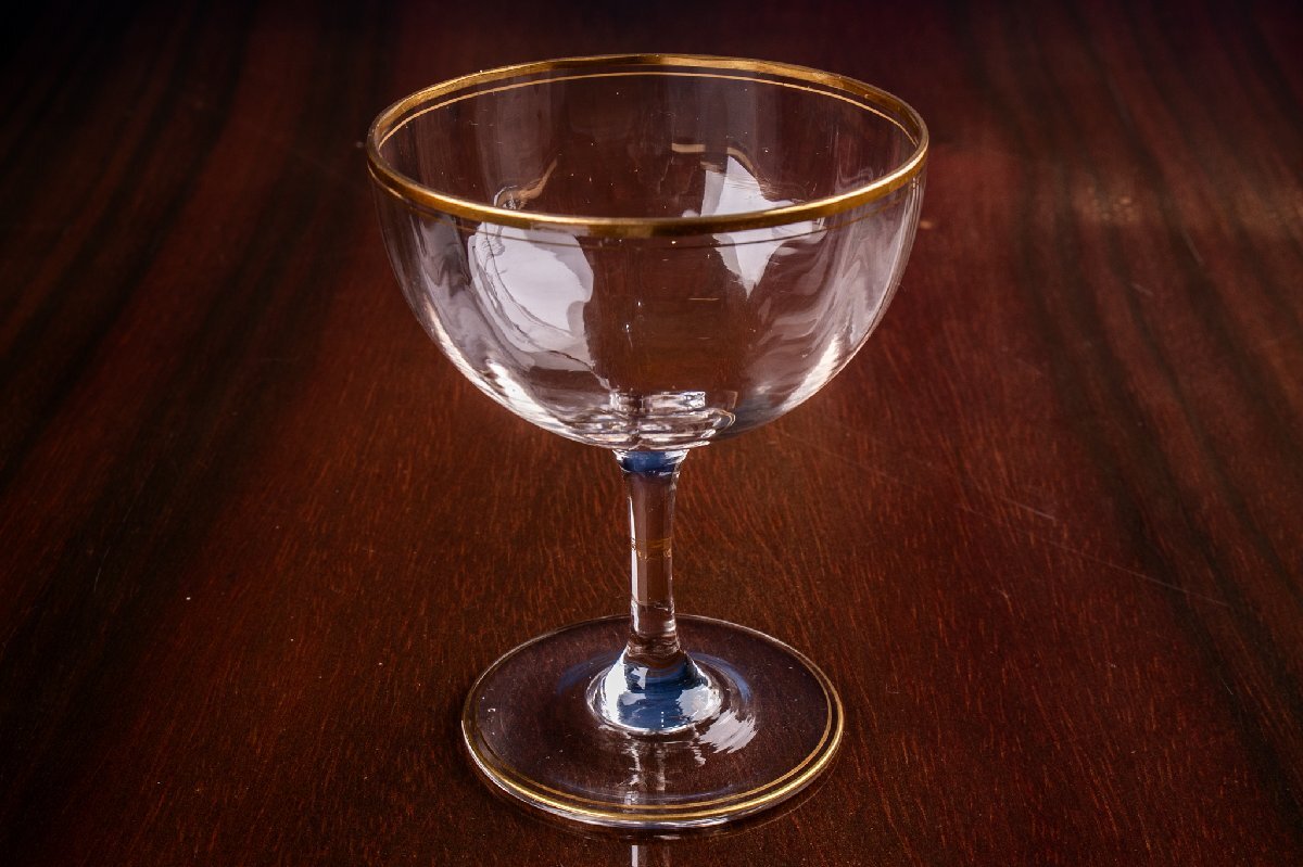 【うつわ】 アンティーク フランス 金彩グラス クープグラス 高さ11cm E2110E 茶道具 古美術 骨董 古玩 日本料理 懐石拍卖