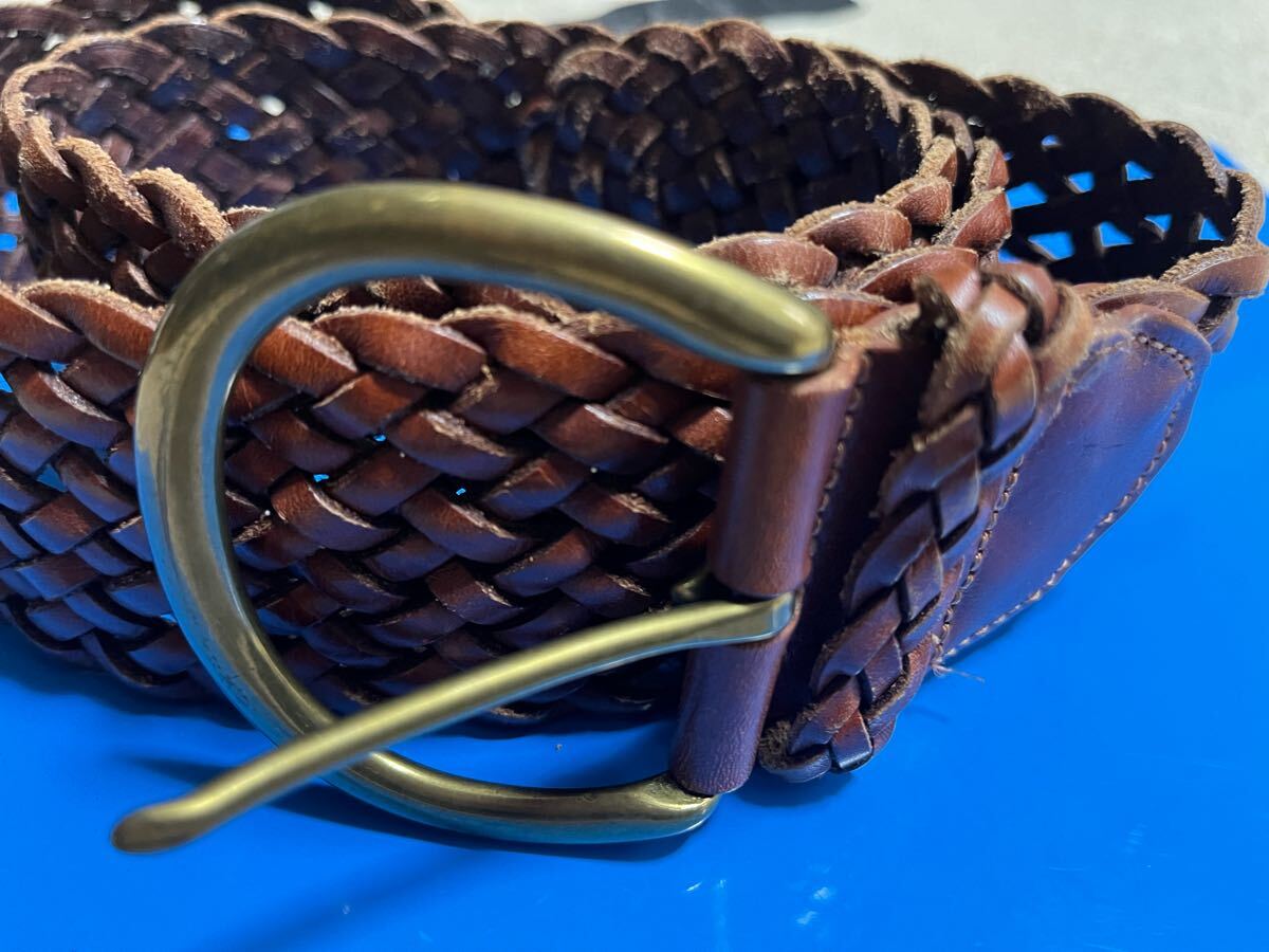 SOLDO PALAZZO レザー ベルト ブラウン 編込み太ベルト 茶色ベルト 太ベルト 編込みベルト メッシュベルト ファッショナブル拍卖