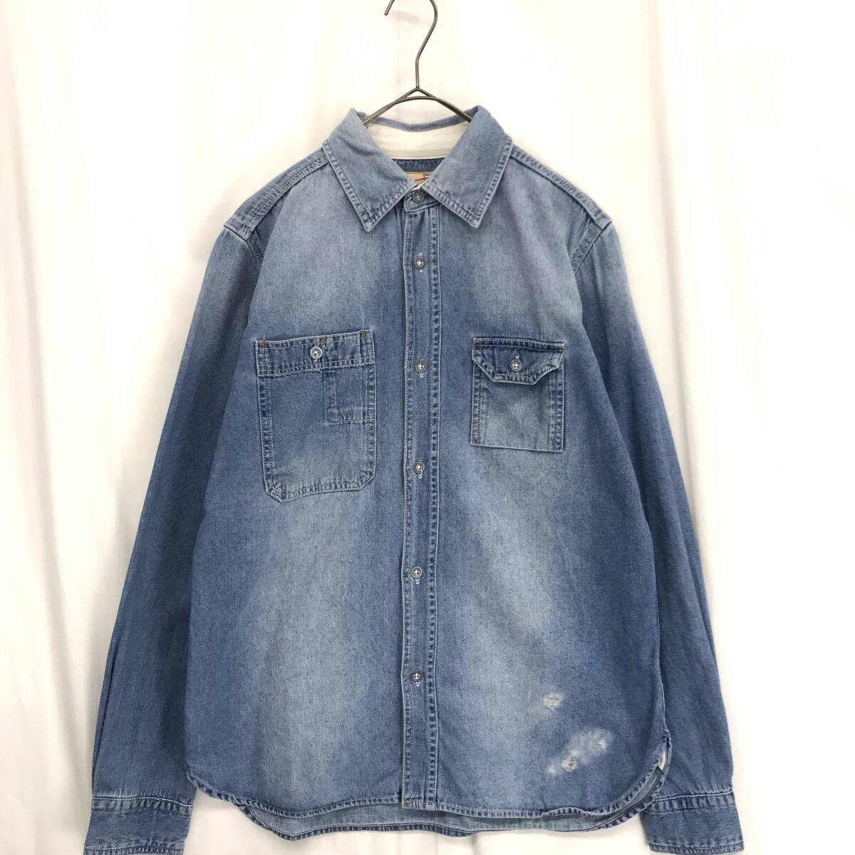 KZ9030★Houston : ガチャポケ デニムシャツ★M★インディゴ ワークシャツ 長袖 ヒューストン拍卖