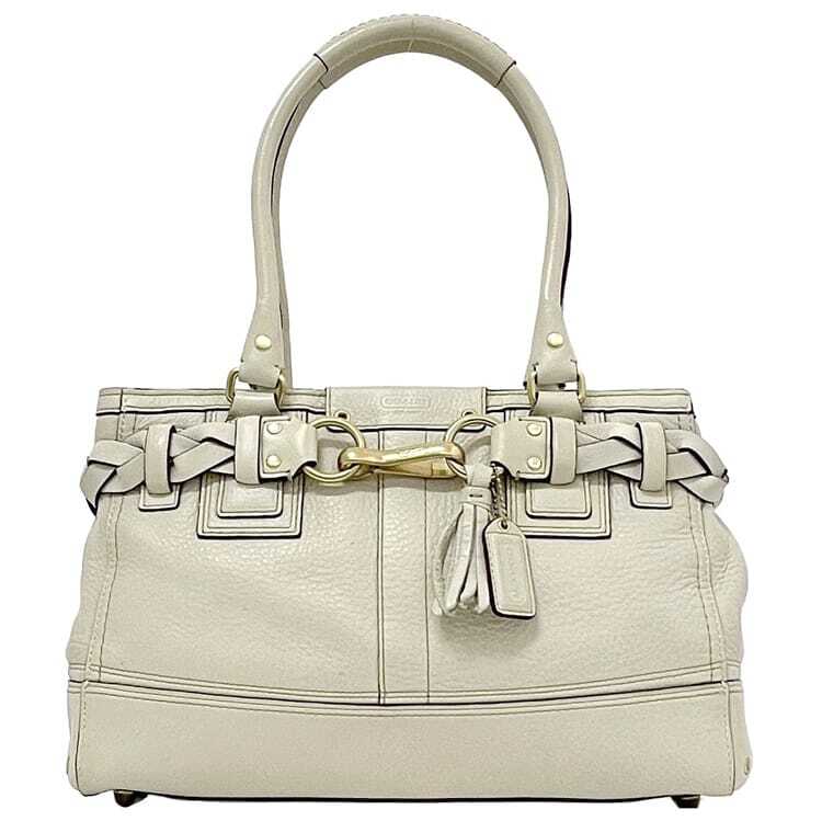 コーチ ハンドバッグ ec-23523 ホワイト 10528 タッセル レザー 中古 COACH チャーム付 シンプル拍卖