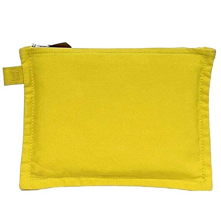 エルメス ポーチ ec-23597 イエロー 美品 キャンバス レザー 中古 HERMES ファスナー Hロゴ 刺繍拍卖