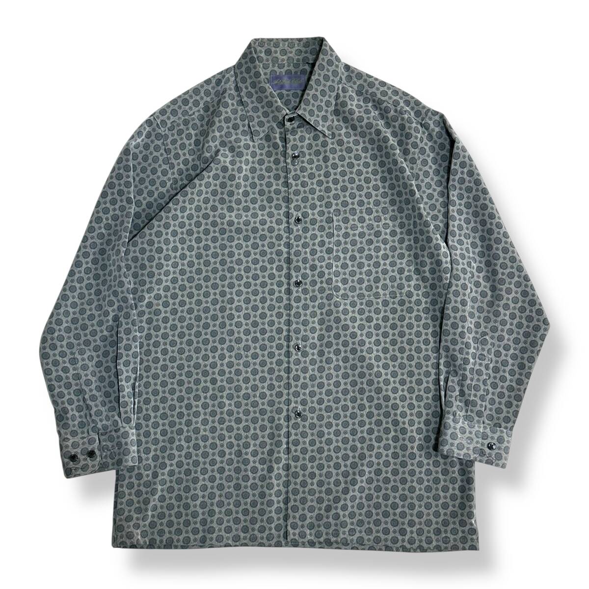 秀逸【Art Fish Club】VINTAGE 80s 90s 総柄 小紋柄 ドット ビンテージ長袖シャツ ポリシャツ レトロ古着 拍卖