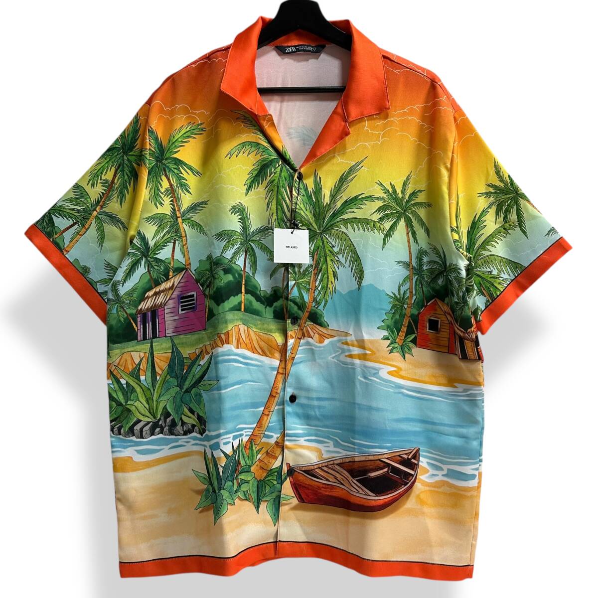 未使用【ZARA】ザラ オープンカラーシャツ 総柄プリント アロハシャツ ポリエステル100% トロピカル ビーチ リラックスフィット拍卖
