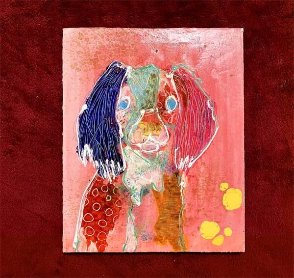 北村直登●真作●きたむら なおと●ミクストメディア 希少原画 キャンバスの作品■キャバリア 犬■独学から各種美術展入賞 現代アート 美品拍卖