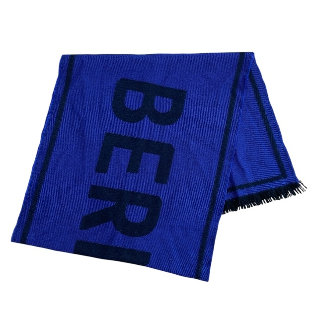 Berluti ベルルッティ ロゴ フリンジ マフラー スカーフ ショール ストール カシミヤ ウール ネイビー ブラック拍卖