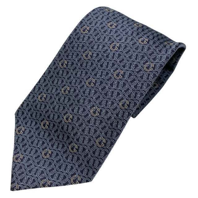 GUCCI グッチ ネクタイ GG柄 総柄 ロゴ シルク グレー ネイビー系拍卖