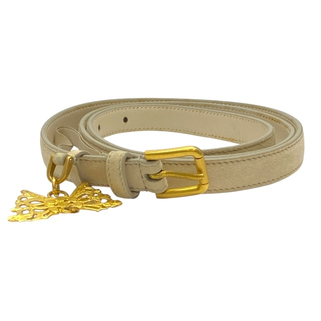 DOLCE&GABBANA ドルチェ&ガッバーナ BE0829 ドルガバ ベルト アクセサリー バタフライ モチーフ スエード レザー ベージュ【サイズ 80/32】拍卖