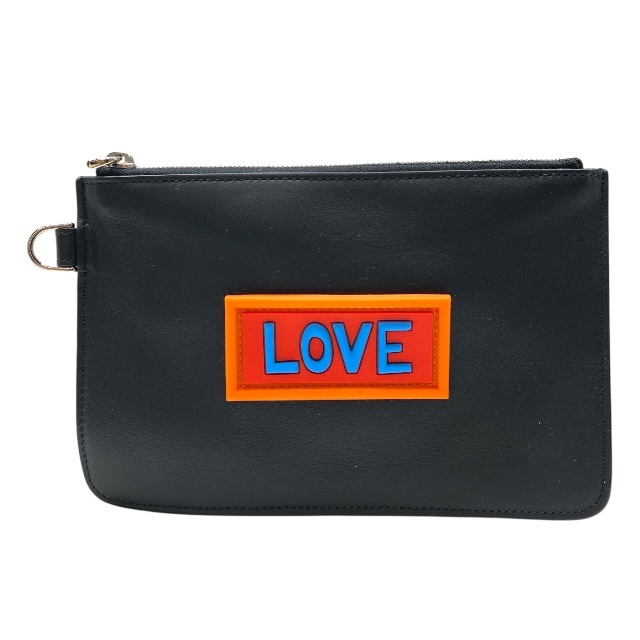 FENDI フェンディ 7M0242 A01H 179-8242 LOVE スモール クラッチバッグ ポーチ ブラック オレンジ レザー拍卖