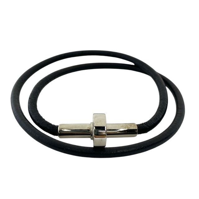 HERMES エルメス ドゥーブル ケリー レザー ブレスレット バングル チョーカー ネックレス アクセサリー シルバー ブラック拍卖