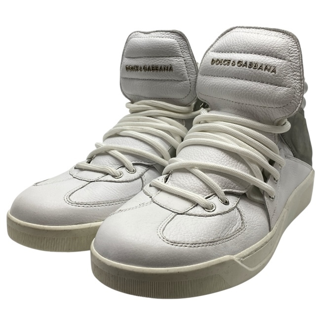 ドルチェ&ガッバーナ CS1234 ドルガバ D&G ハイカット スニーカー ロゴ レザー ホワイト グレー DOLCE&GABBANA[サイズ7(約26cm)拍卖