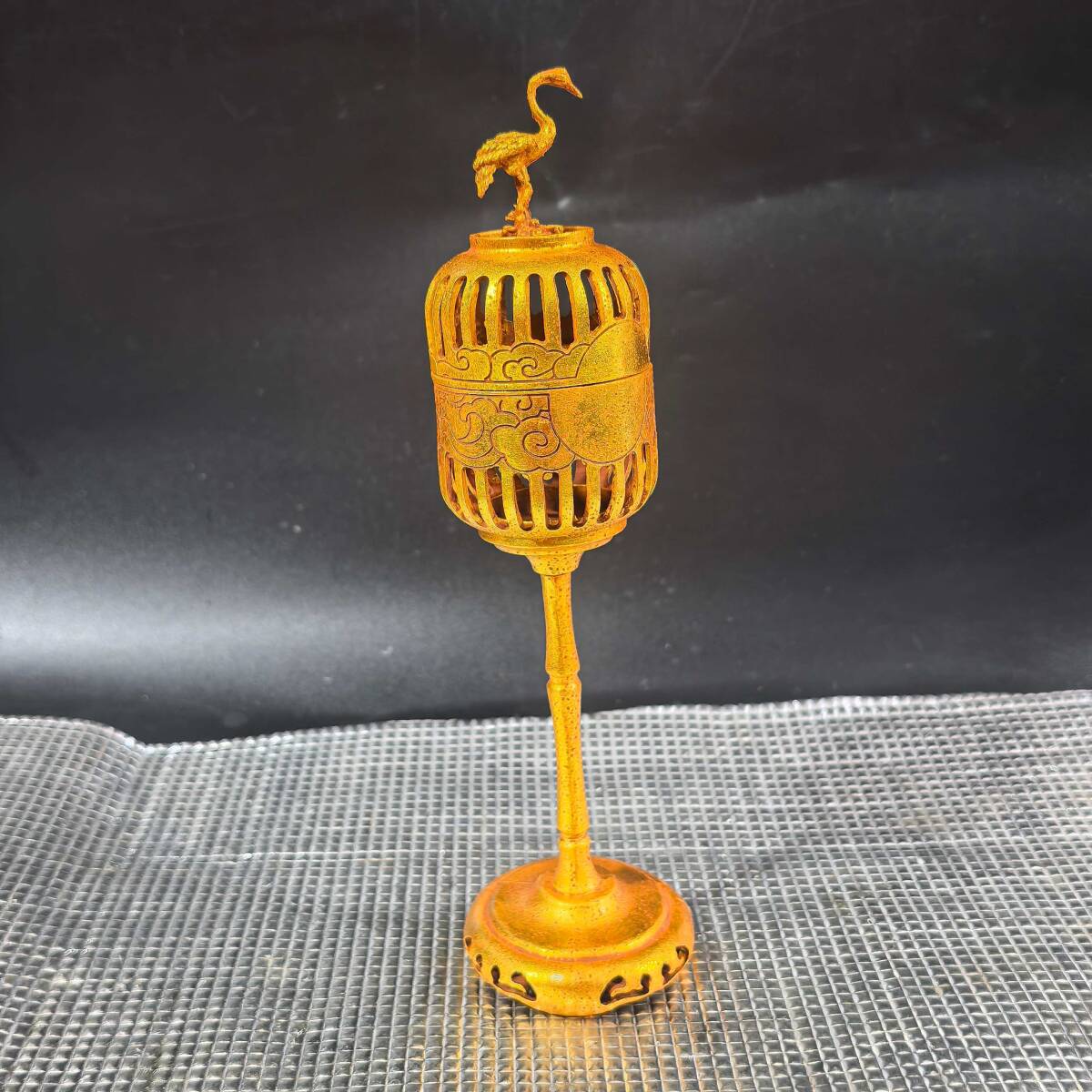 早期收集 銅流金彫 仙鶴 香炉 熏香炉 置物 文案 古擺件 時代物 古董品 骨董 收集 旧家蔵出し 唐物 中国古玩 古美術品拍卖