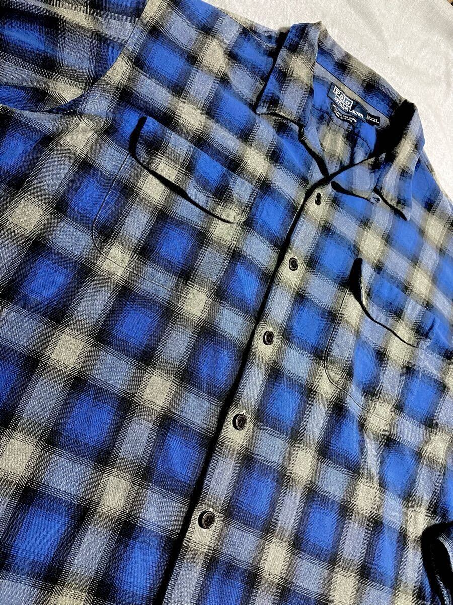 XXL 90s Polo Ralph Lauren コットン オンブレ ボードシャツ オープンカラー 長袖 シャツ HERITAGE SKI CAMP RRL ラルフローレン 拍卖