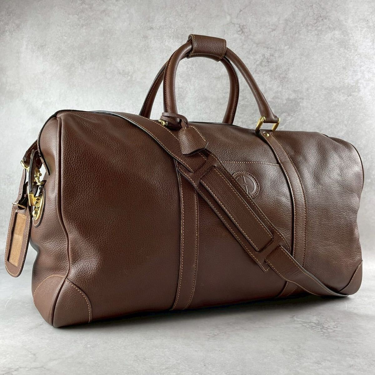 【美品】GUCCI グッチ メンズ ビジネス ボストン バッグ 2way ショルダー トート ロゴ レザー 本革 ブラウン 大容量 斜めがけ/肩がけ◎拍卖