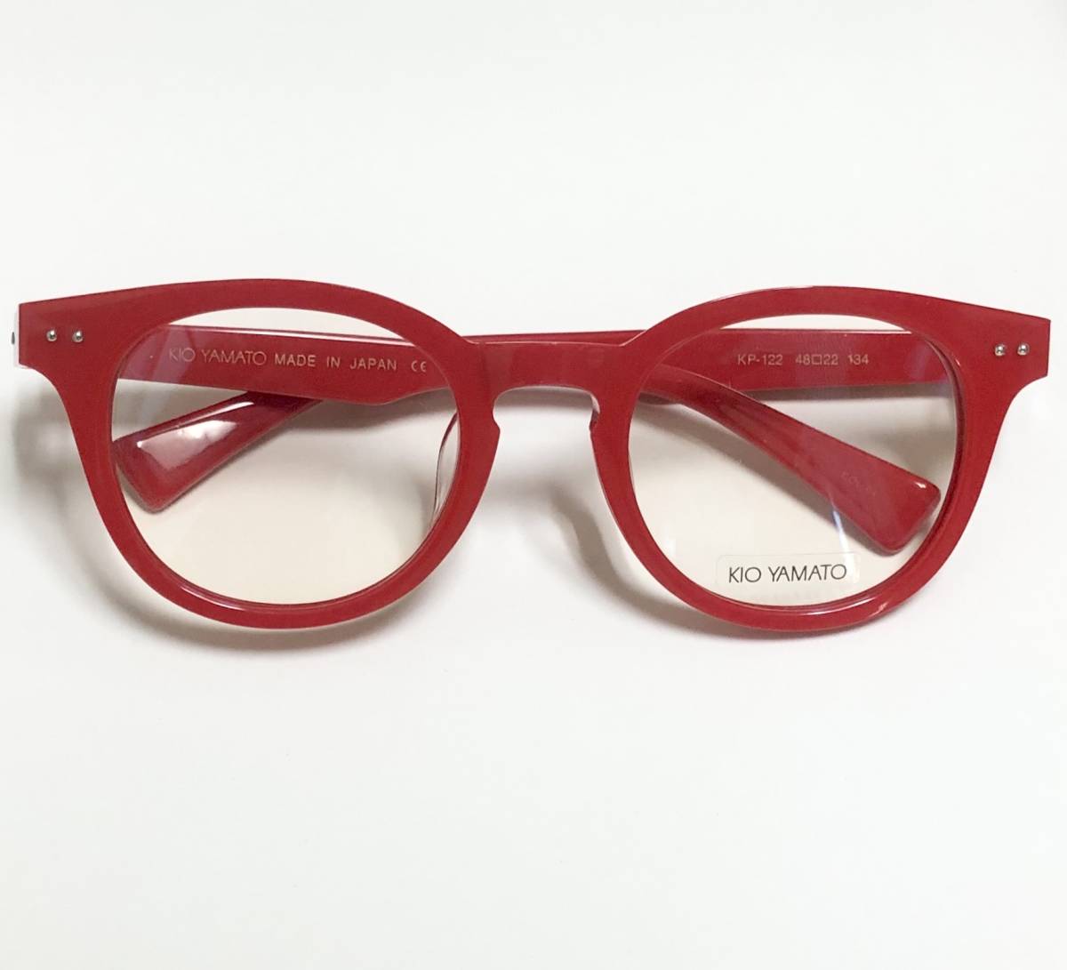 日本製 KIO YAMATO 福井・鯖江メガネ キオ・ヤマト 赤 2dots キーホール型 パント メガネ拍卖