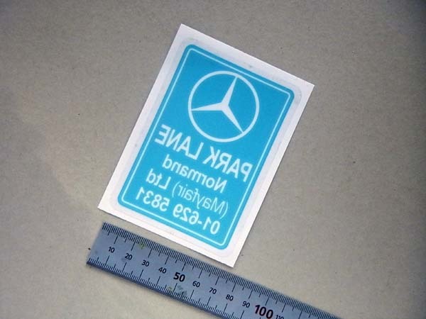 メルセデス ベンツ ディーラー リアウィンドーステッカー 青 1970年代、1980年代 イギリス 透明フィルム 内貼り 拍卖