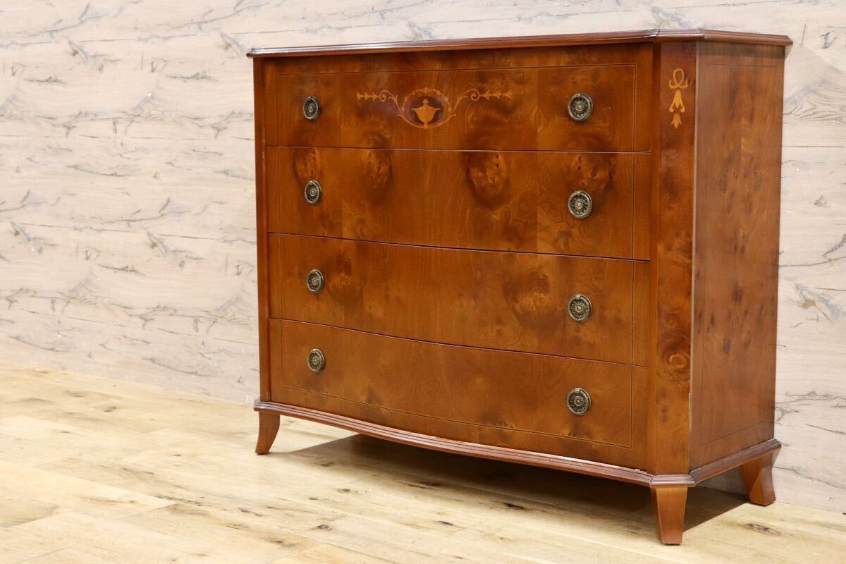 GMIK306○イタリア製 象嵌細工 4段チェスト 収納家具 引き出し収納 エレガント クラシック アンティーク 輸入家具拍卖