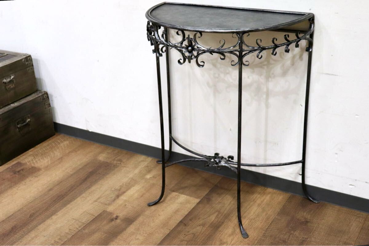 GMIK273○アンティーク調 アイアンガーデンラック 半円コンソールテーブル フラワースタンド サイドテーブル 飾り台 花台 飾り棚拍卖