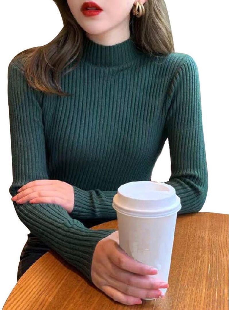 K127 リブニット セーター レディース 長袖 F グリーン拍卖