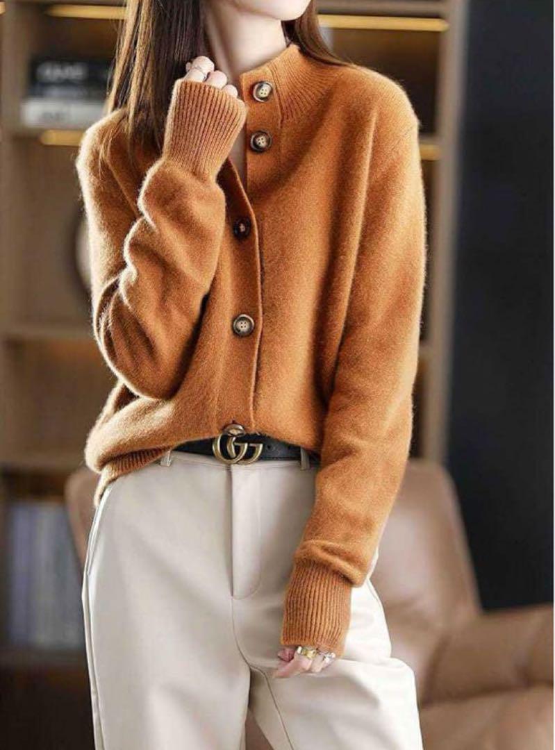 K125 レディース ニット カーディガン ハイネック L拍卖