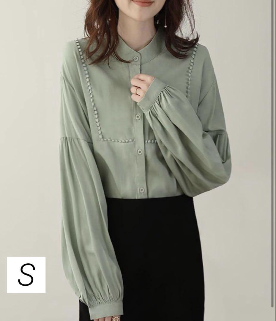 【新品】スイーヤ シャツ ブラウス 長袖 レディース グリーン 通勤 S拍卖
