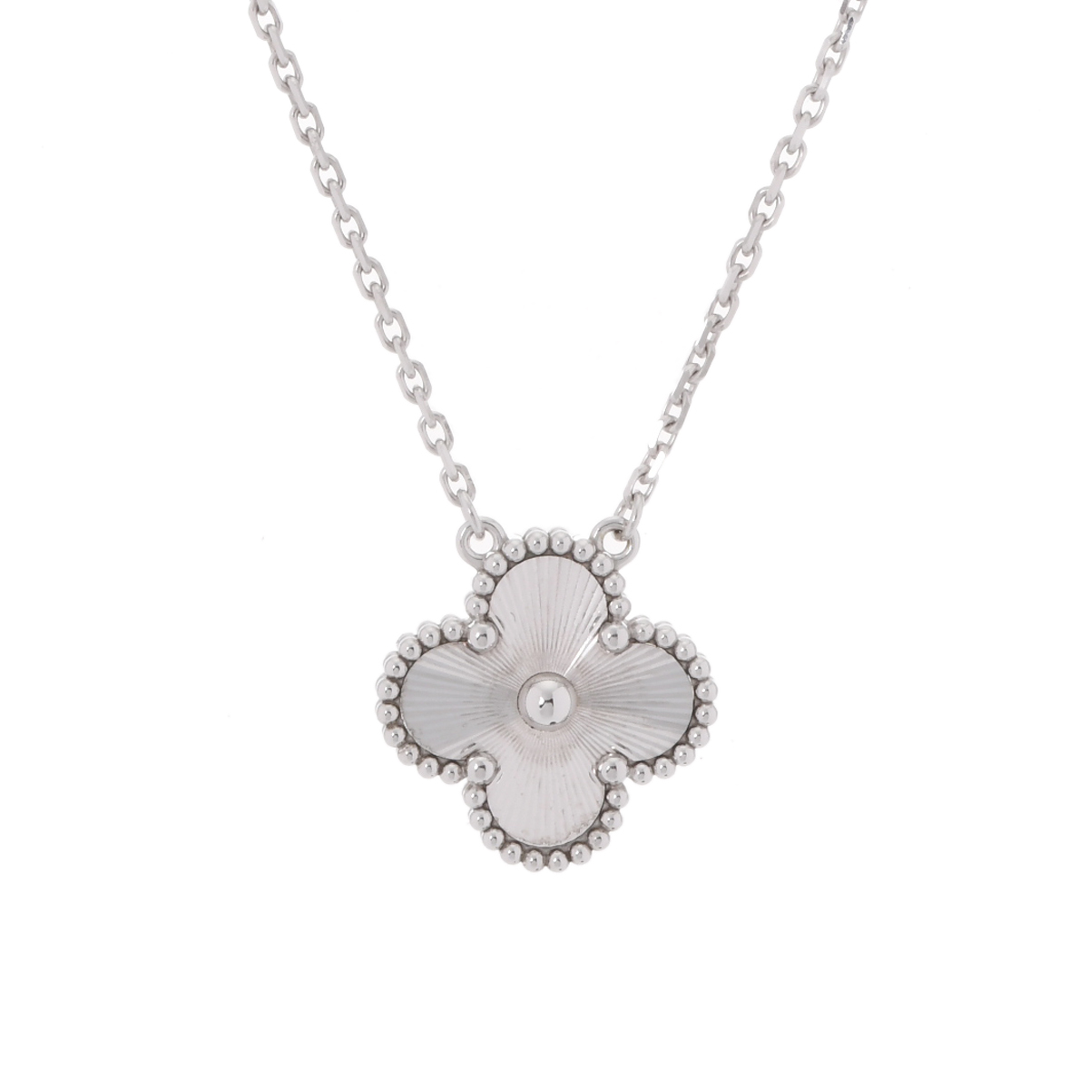 銀蔵 中古 ヴァンクリーフ&アーペル ヴィンテージ アルハンブラ ギョーシェ VCARP9XG00 K18ホワイトゴールド WG ネックレス ランクA拍卖