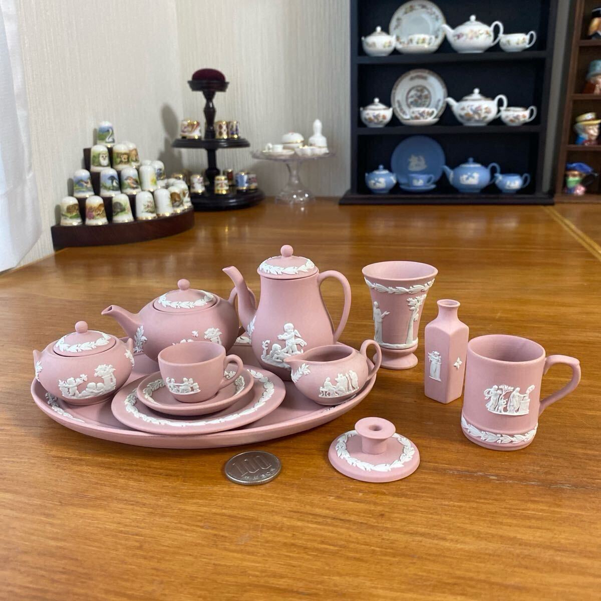 激レア ウェッジウッド ピンクジャスパー ミニチュア ティーセット コーヒーセット 廃盤 希少 英国 イギリス ヴィンテージ 拍卖