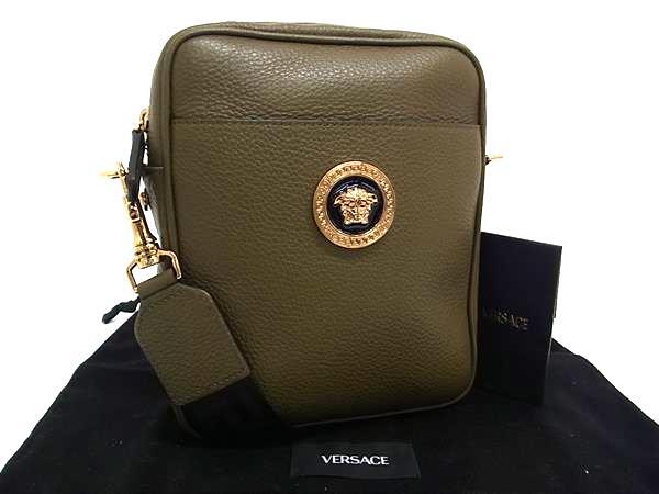 ■新品■未使用■ VERSACE ヴェルサーチ メデューサ レザー クロスボディ ショルダーバッグ ポシェット カーキ系 BP2895拍卖