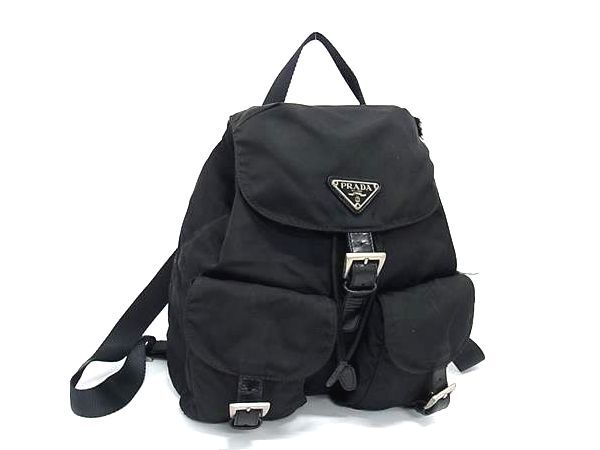 1円 PRADA プラダ テスートナイロン 巾着型 リュックサック バックパック メンズ レディース ブラック系 BM8228拍卖