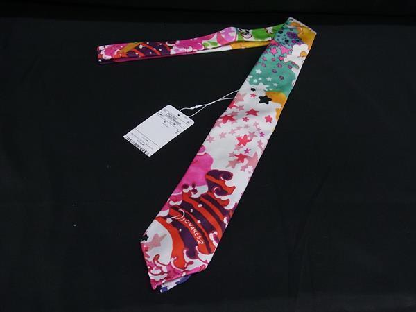 ■新品同様■ DSQUARED2 ディースクエアード コットン98%×ポリウレタン×2% ネクタイ メンズ ホワイト系×マルチカラー BK8170拍卖