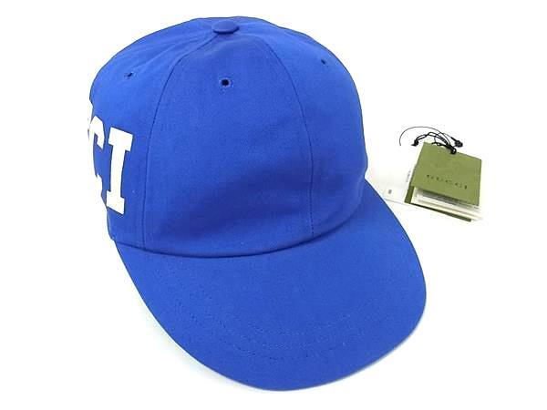 ■美品■ GUCCI グッチ 751400 4HA0M コットン100% ベースボールキャップ 帽子 表記サイズ S 57cm メンズ レディース ブルー系 BJ9873拍卖