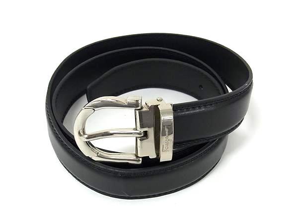 ■美品■ Salvatore Ferragamo フェラガモ ガンチーニ レザー シルバー金具 ベルト メンズ レディース ブラック系 FG9713拍卖