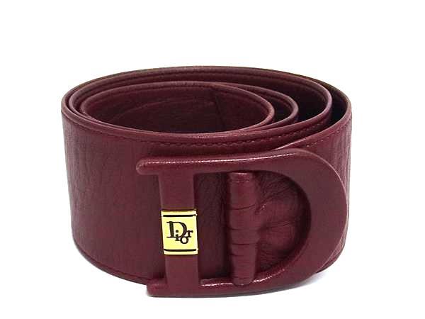1円 ■極美品■ ChristianDior クリスチャンディオール レザー ゴールド金具 ベルト レディース ボルドー系 FQ1263拍卖
